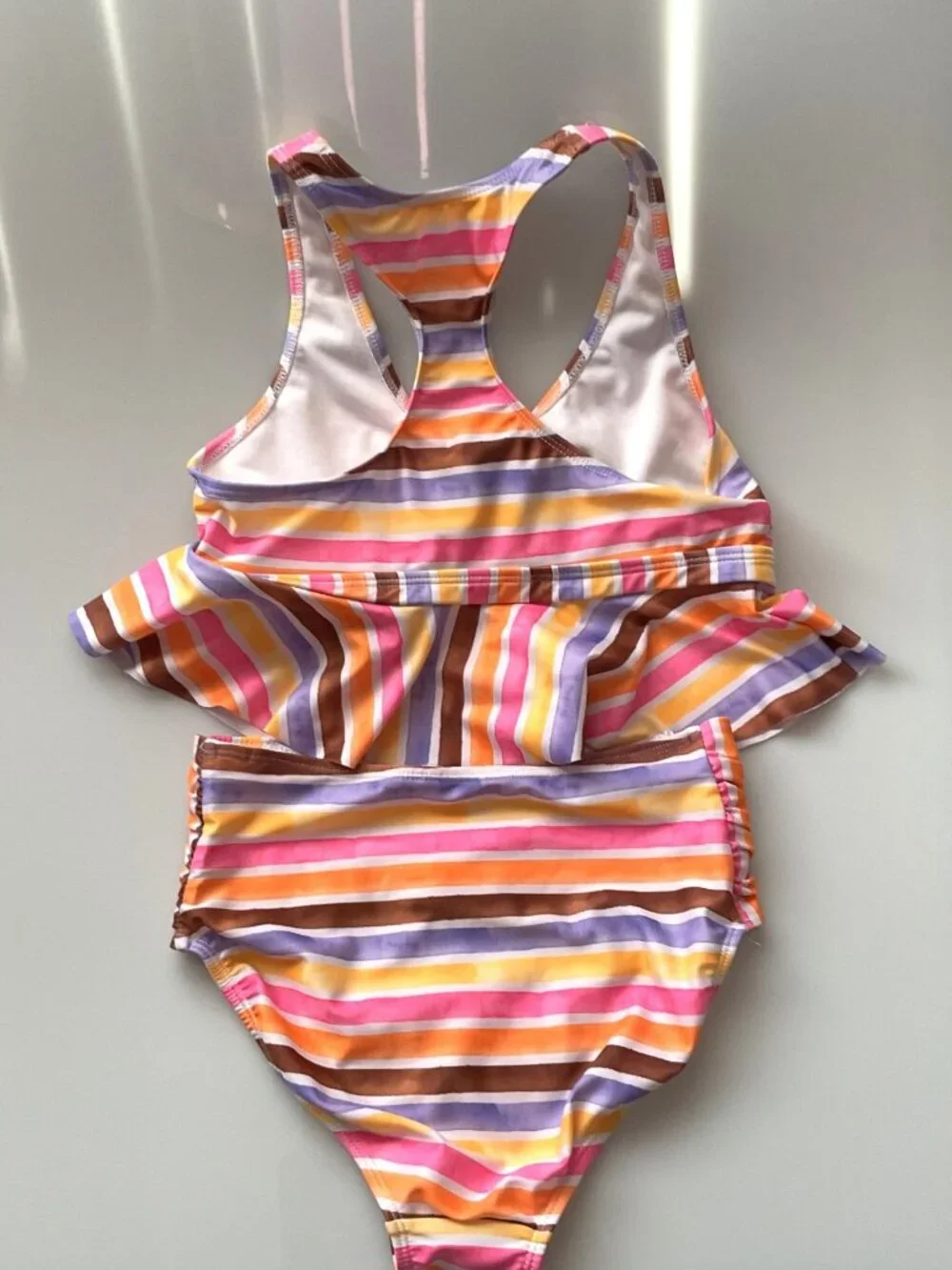 GIRLS STRIPED TANKINI SWIMMING SUIT 2 PC SET UPF 50+ L 10-12 LIKE NEW